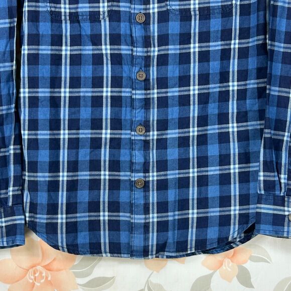 Mutual Weave Dress Shirt Mens Small Blue Plaid Button Up Long Sleeve Pockets - Picture 5 of 12